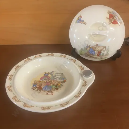 Vintage Royal Doulton Bunnykins Lidded Food Warming Bowl With its Original Plug