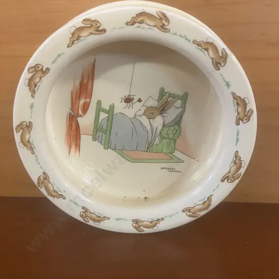 Rare Royal Doulton Bunnykins ‘Frightening Spider’ Porringer / Cereal Bowl With Barbara Vernons' Signature, c1937-1953.