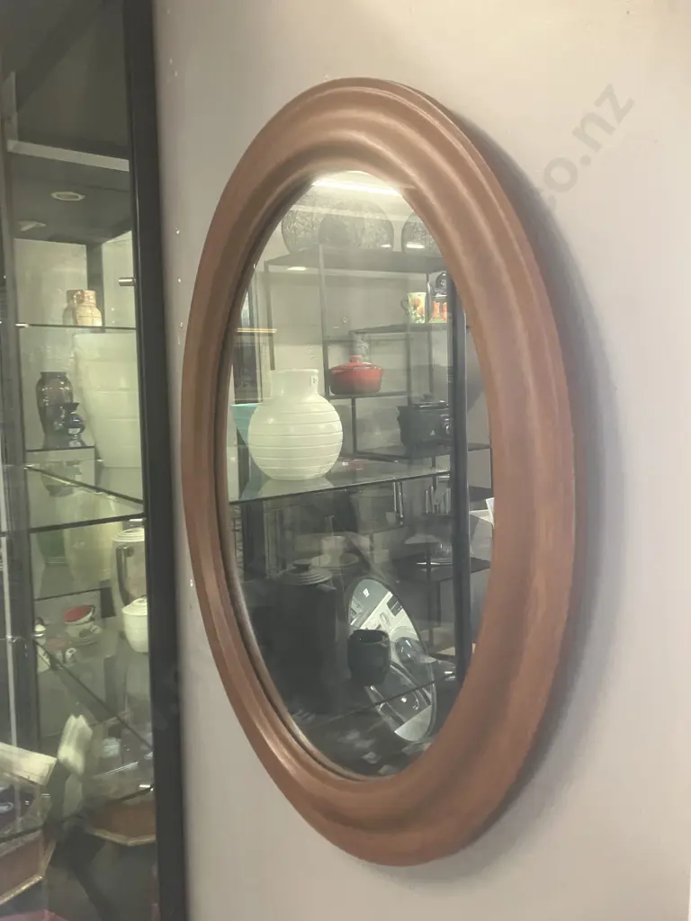 Wood Effect Oval Wall Mirror. 60 x 50cm Image 1++