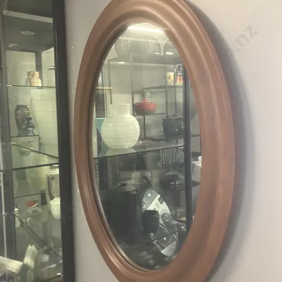 Wood Effect Oval Wall Mirror. 60 x 50cm