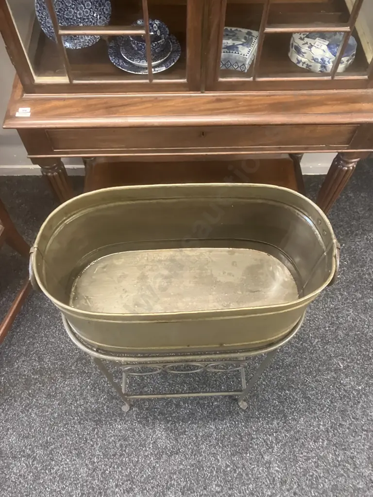 Metal Ice Bucket / Drinks Tub With Wrought Stand With Bottles & Glasses Storage. H85 W51 D24cm Image 1++