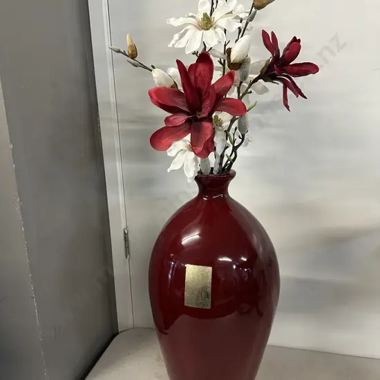 Decorative Red Vase With Faux Flowers H54cm.