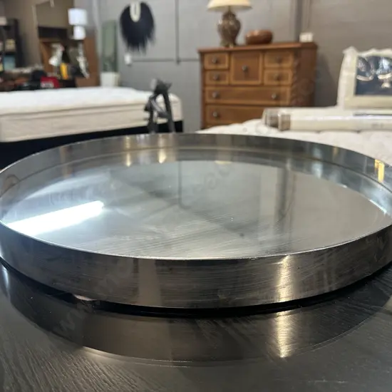 Large Circular Stainless Steel Serving Tray With Raised Rim Dia50cm.