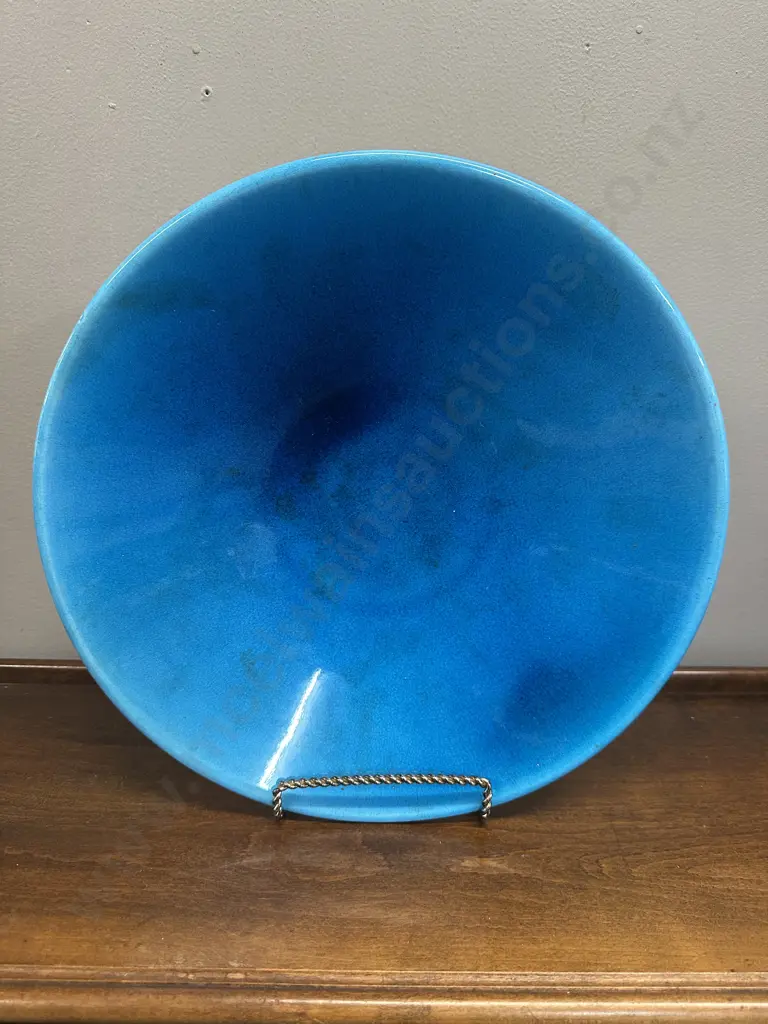 'The Garden Party' NZ Blue Circular Bowl Dia34cm. Image 1++