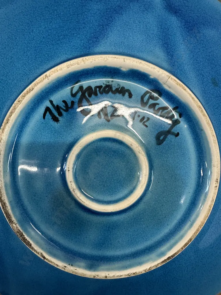 'The Garden Party' NZ Blue Circular Bowl Dia34cm. Image 1++