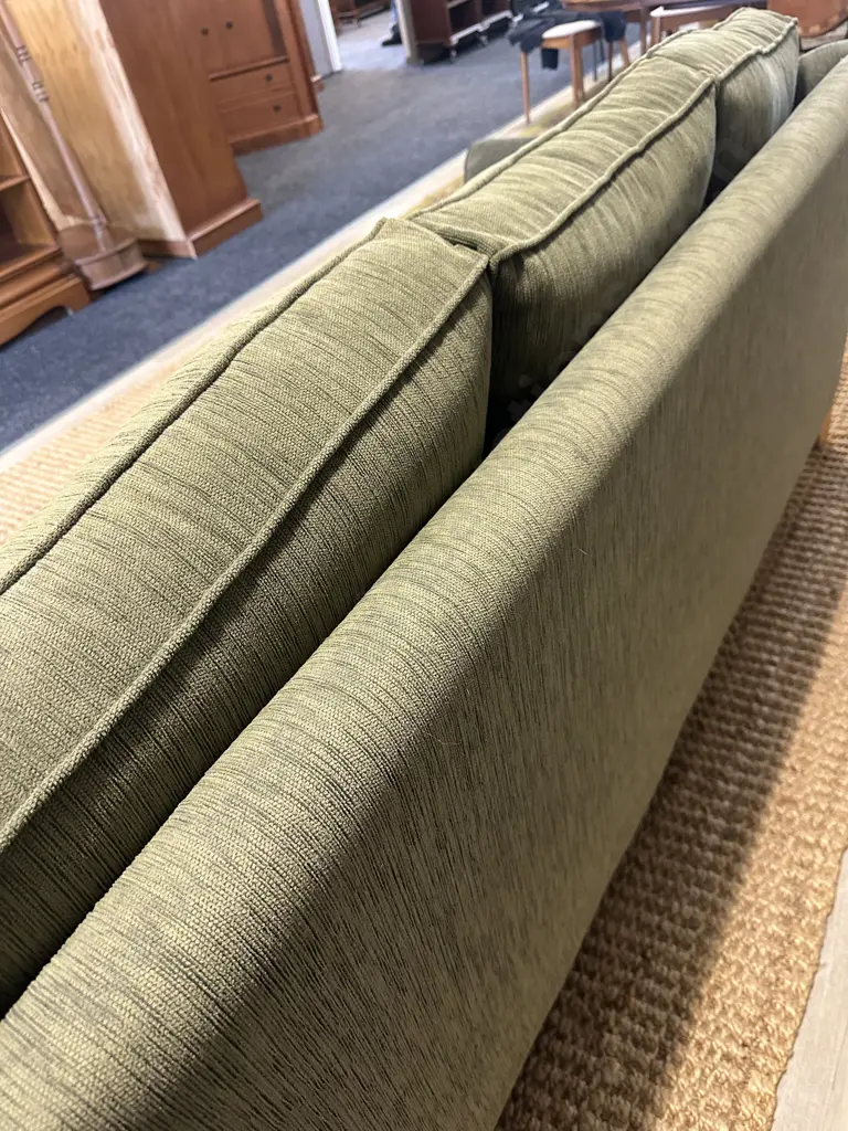 Green Three Seater Couch Natural Wood Legs Image 1++