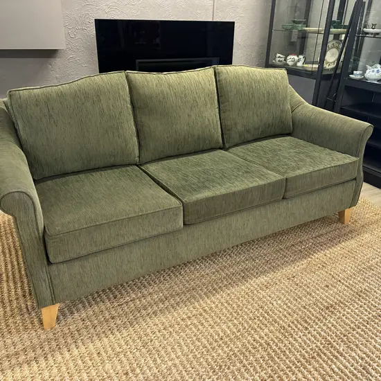 Green Three Seater Couch Natural Wood Legs