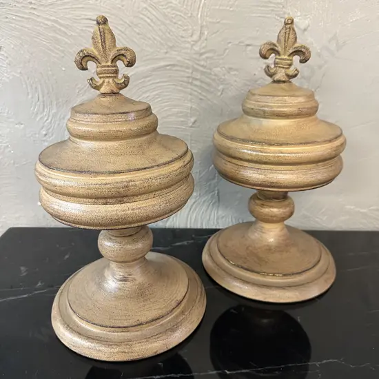 Pair Of Decorative Metal Finials Distressed Look H33