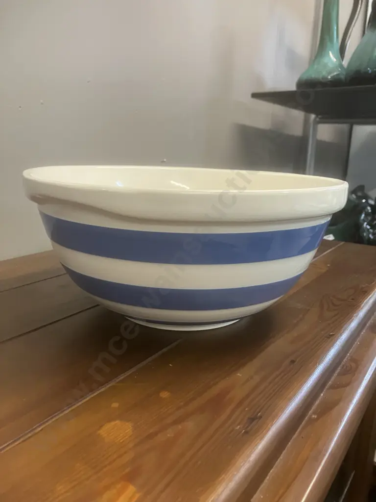 A Vintage Mid-Century TG Green Cornish Kitchen Ware Mixing Bowl in Blue and White. 11 x 25cm Image 1++