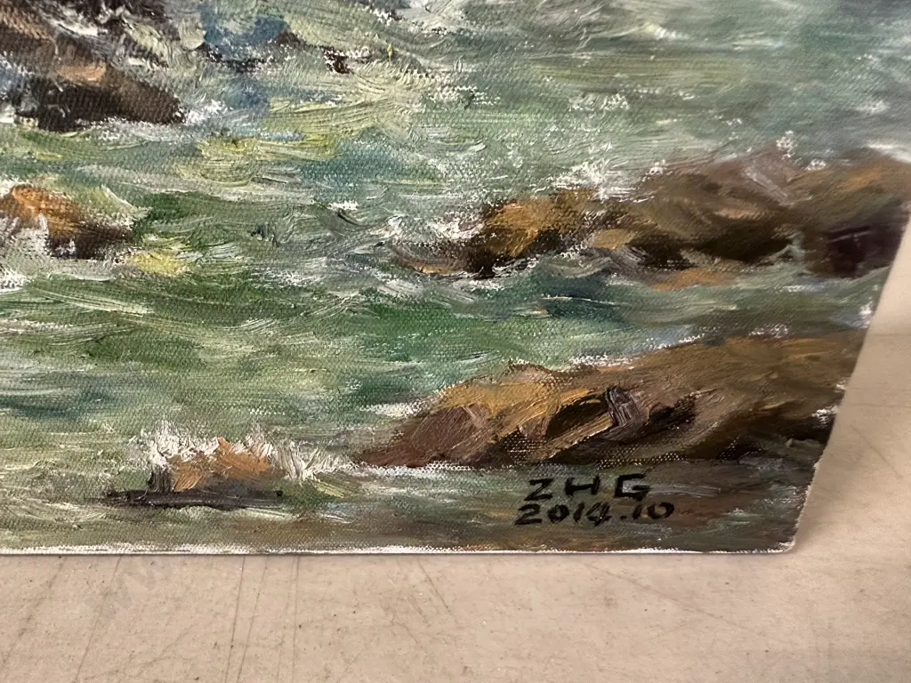 Oil On Canvas Coastal Seascape With Waves 50x60cm. Signed ZHG 2014: 10 Image 1++