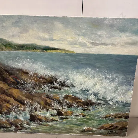 Oil On Canvas Coastal Seascape With Waves 50x60cm. Signed ZHG 2014: 10