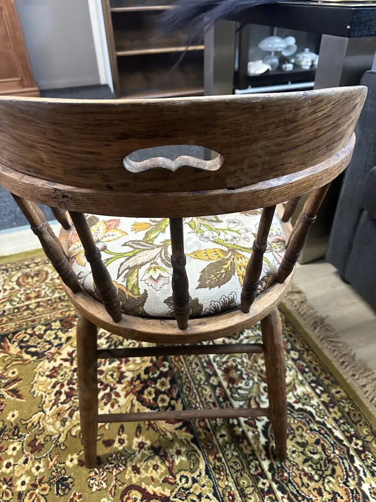 Antique Oak Spindle Back Tub Chair With Upholstered Seat Image 1++