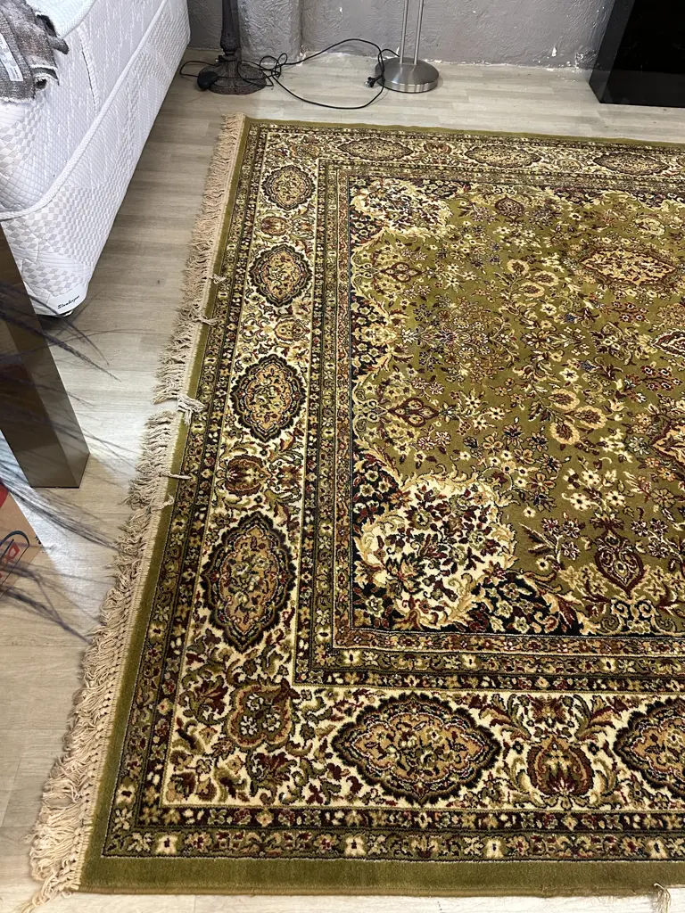 Large Woven Floor Rug Olive Green & Multi Coloured 360x252cm Image 1++
