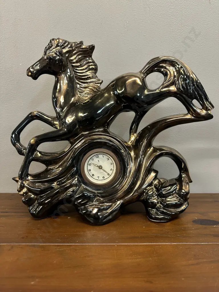 Vintage Ceramic German Anker Horse Mantel Clock H29 W33cm. Image 1++