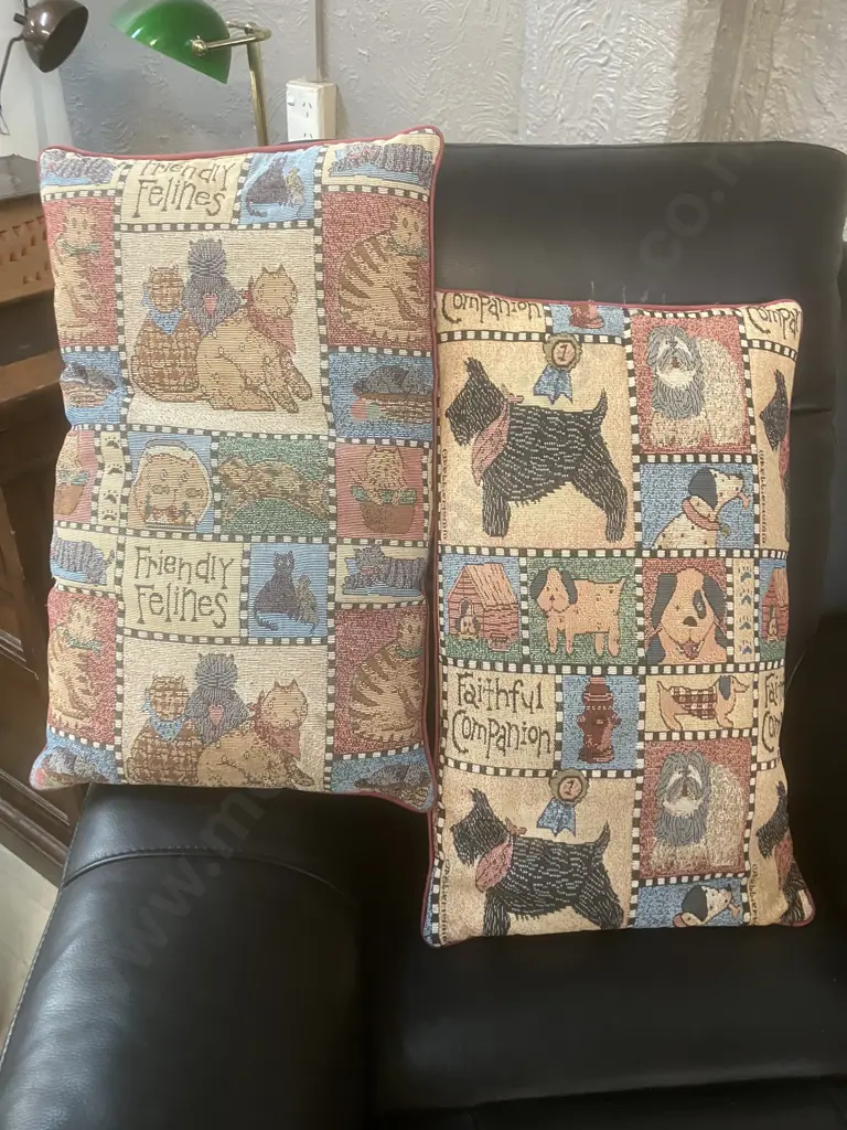 Pair of Feature Cushions - Friendly Felines & Faithful Companions. 58 x 36cm Image 1++