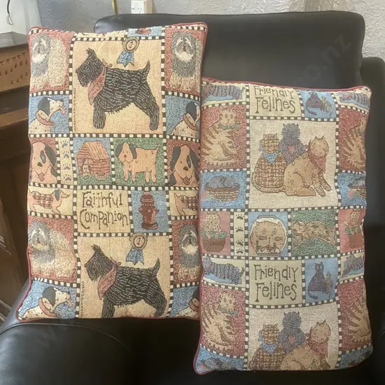 Pair of Feature Cushions - Friendly Felines & Faithful Companions. 58 x 36cm