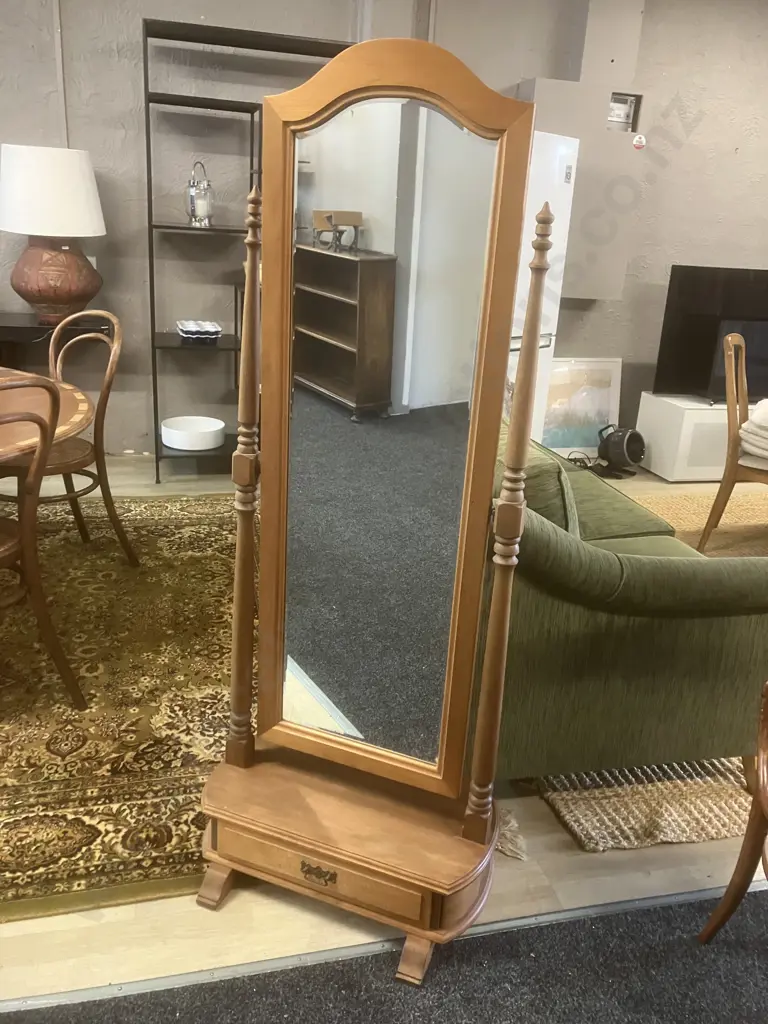 Freestanding Cheval Dress Mirror With Drawer In Base. H155cm Image 1++