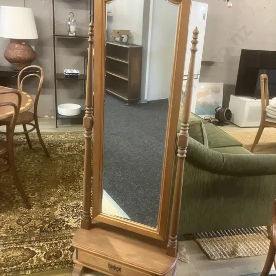 Freestanding Cheval Dress Mirror With Drawer In Base. H155cm