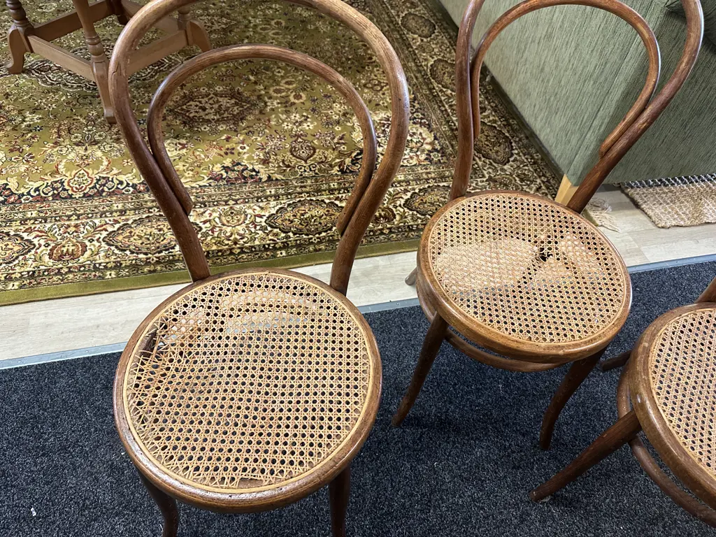 Set of 4 Vintage Bentwood Chairs With Caned Seats (2 x Canes As Found) Image 1++