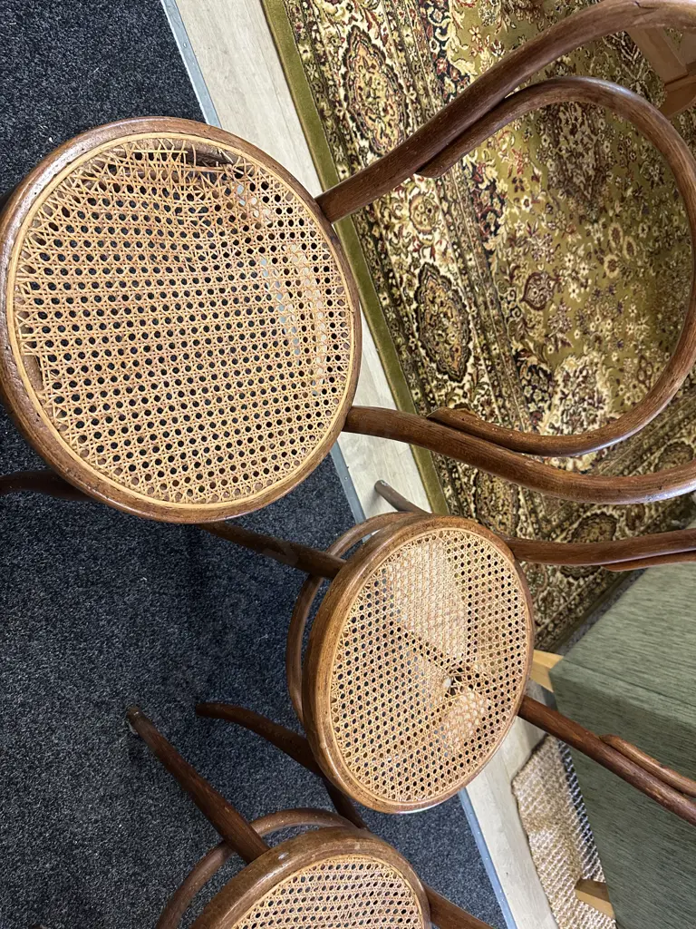 Set of 4 Vintage Bentwood Chairs With Caned Seats (2 x Canes As Found) Image 1++