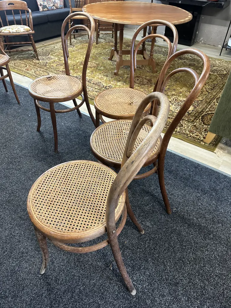 Set of 4 Vintage Bentwood Chairs With Caned Seats (2 x Canes As Found) Image 1++