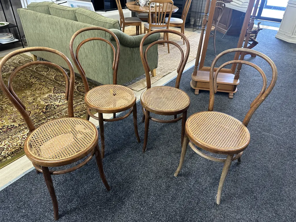 Set of 4 Vintage Bentwood Chairs With Caned Seats (2 x Canes As Found) Image 1++
