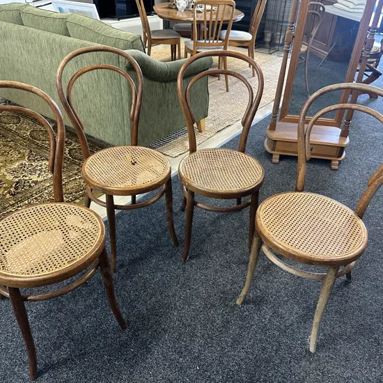 Set of 4 Vintage Bentwood Chairs With Caned Seats (2 x Canes As Found)