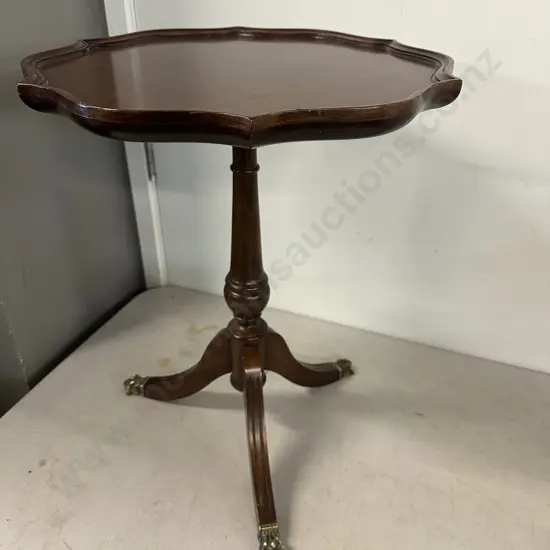 Mahogany Wine Table Scalloped EdgeBrass Claw Feet H51 Dià19cm.