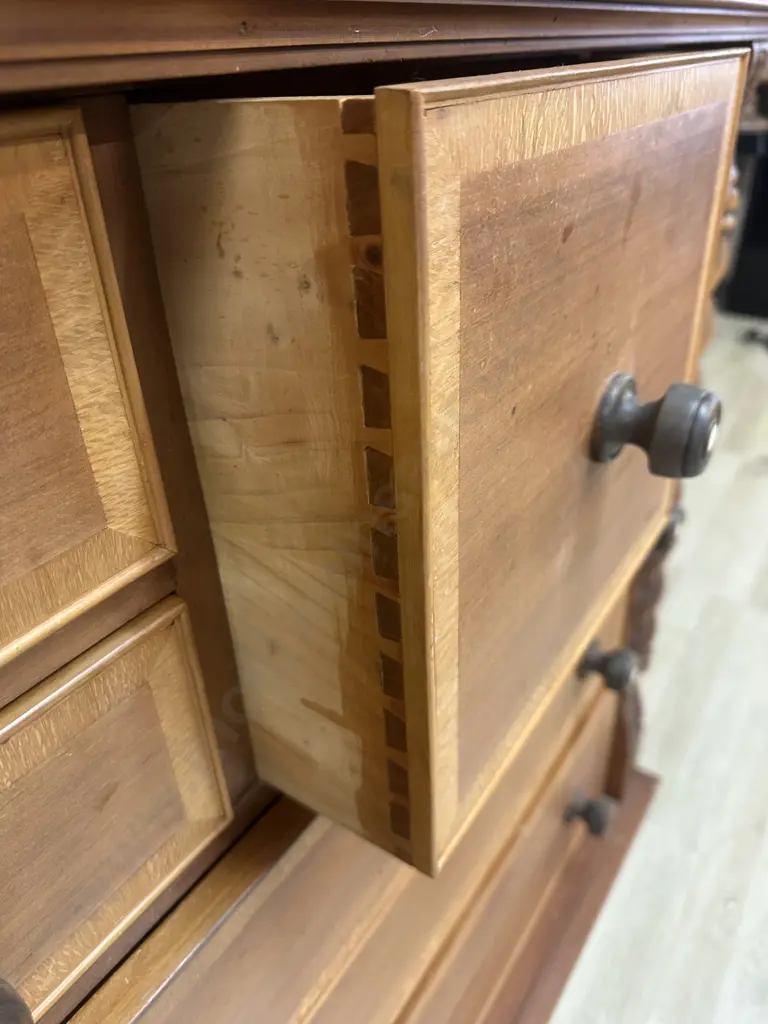 Kauri 8 Drawer Scotch Chest With Barley Twist Supports & Original Handles. H104 W105 D50cm Image 1++