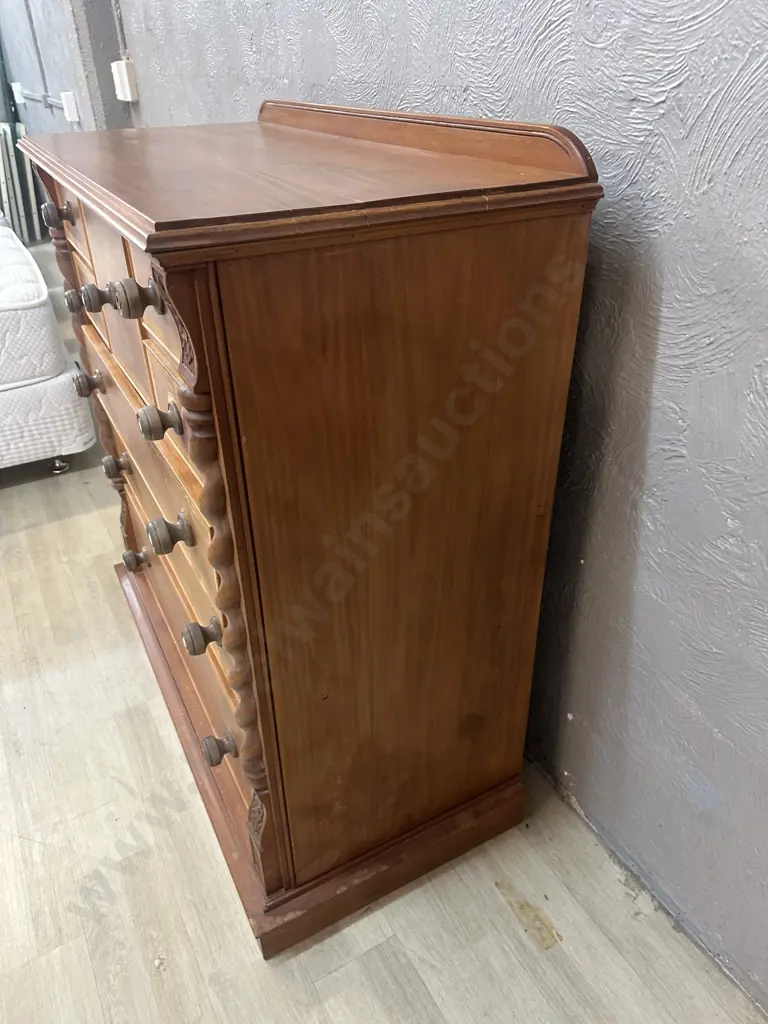 Kauri 8 Drawer Scotch Chest With Barley Twist Supports & Original Handles. H104 W105 D50cm Image 1++