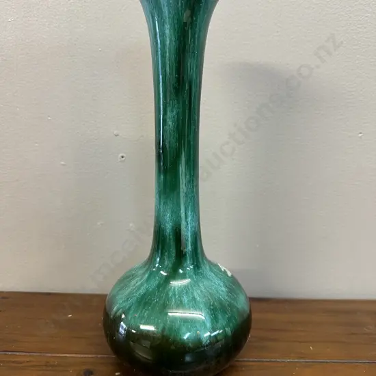 Vintage Blue Mountain Pottery Vase Green And Black Drip Glaze H18cm.