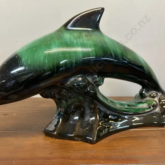 Vintage Blue Mountain Pottery Dolphin Figurine (af) 24x40cm.