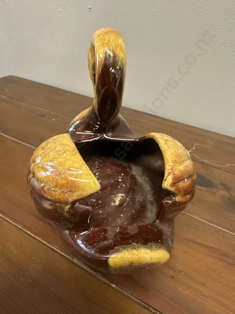 Vintage Blue Mountain Pottery Brown Yellow Mustard Glaze Swan Figurine  H16 W19cm. Image 1++