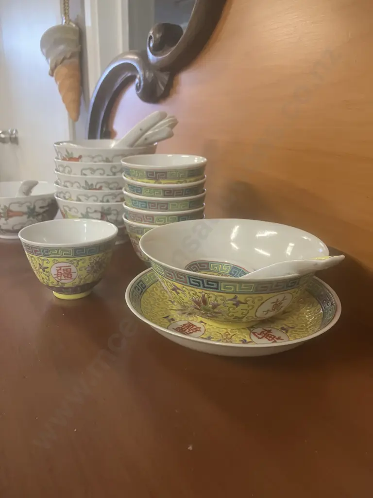 Vintage Chinese Rice Bowls And Spoons Set & Sauce Bowl Set Image 1++