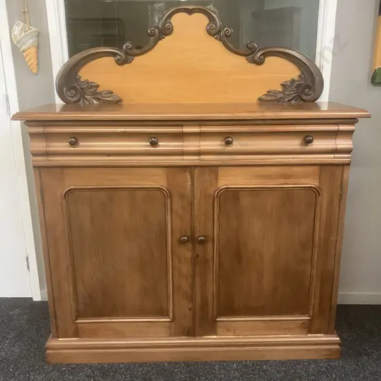 Chiffonier With Raised Carved Back, 2 Door, 2 Drawer. H150 W125 D39cm