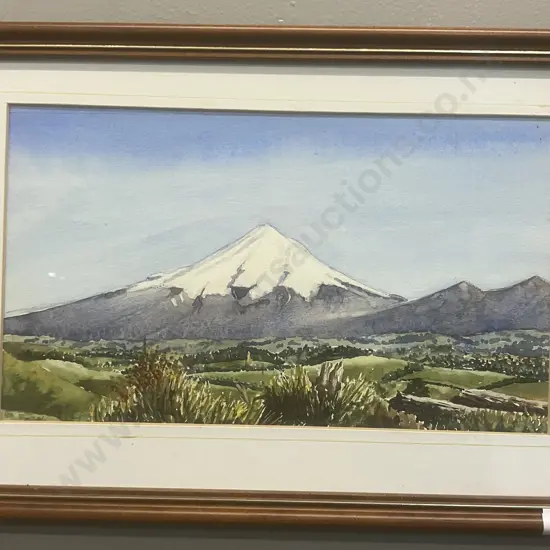 H. Fryer 1999 - "Mt Egmont from Upland Road Taranaki" Watercolour, 22.5 x 32.5cm, Framed & Matted