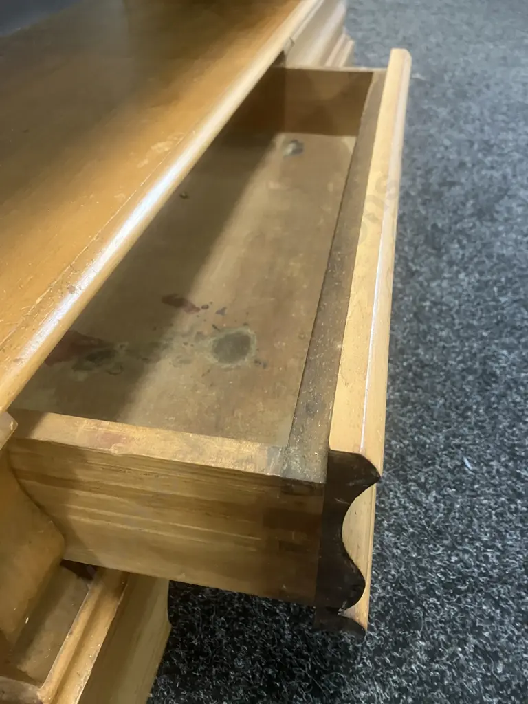 Kauri Stepped 5 Shelf Bookcase With 2 Drawers In Base. H122 W128 D29cm Image 1++