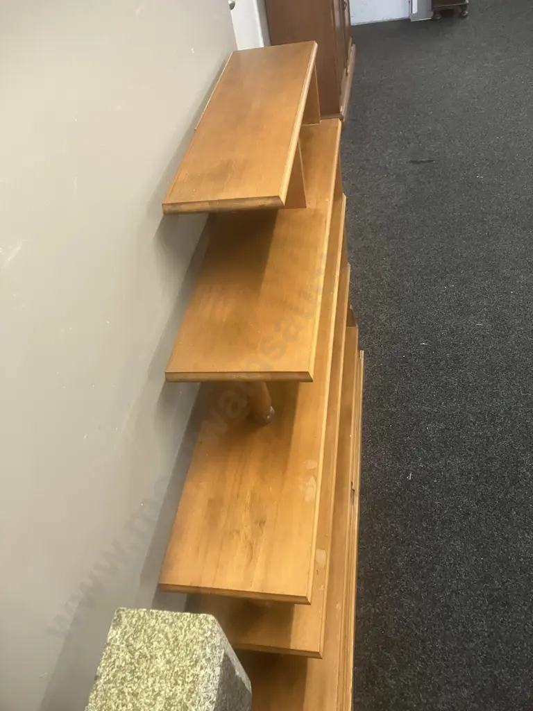 Kauri Stepped 5 Shelf Bookcase With 2 Drawers In Base. H122 W128 D29cm Image 1++