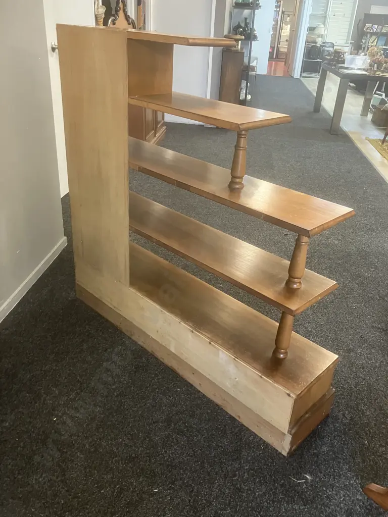 Kauri Stepped 5 Shelf Bookcase With 2 Drawers In Base. H122 W128 D29cm Image 1++