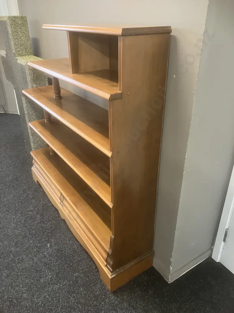 Kauri Stepped 5 Shelf Bookcase With 2 Drawers In Base. H122 W128 D29cm Image 1++