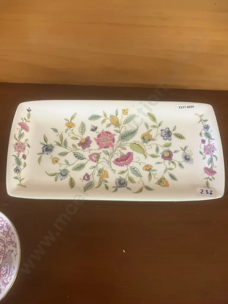 Minton Bone China Duo With a Pink Bird Pattern & Haddon Hall Rectangular Tray, Candlestick & Trinket Dish Image 1++