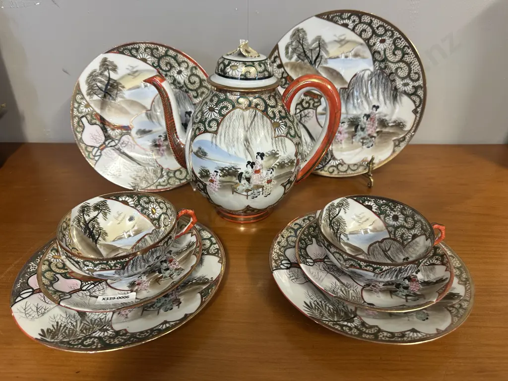 Rare Kutani Ware Porcelain Teapot With Trios x2 & Plates x2 Image 1++