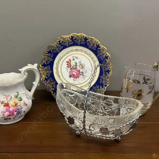 Selection Of China & Glass Items Including Paragon Plate, Royal Crown Derby Jug Etc