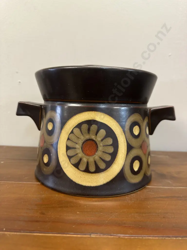 Vintage Denby Stoneware Arabesque Two Handled Hot Pot With lid Image 1++