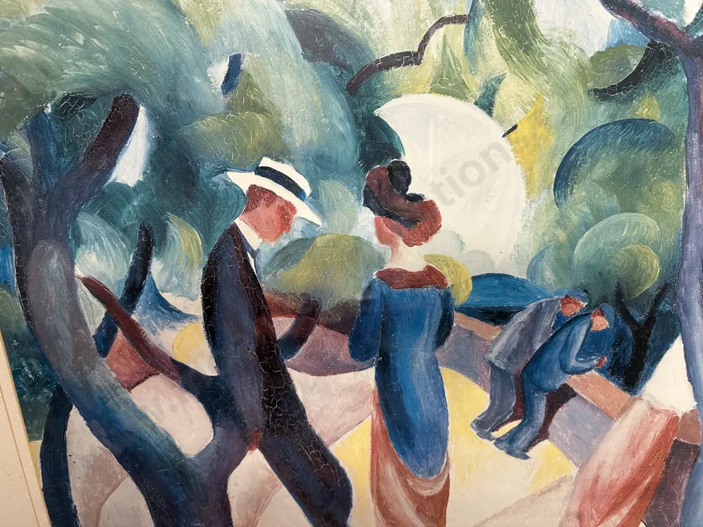 Wooden Framed Print Of The Painting Promenade By German Artist August Macke 69x82cm. Image 1++