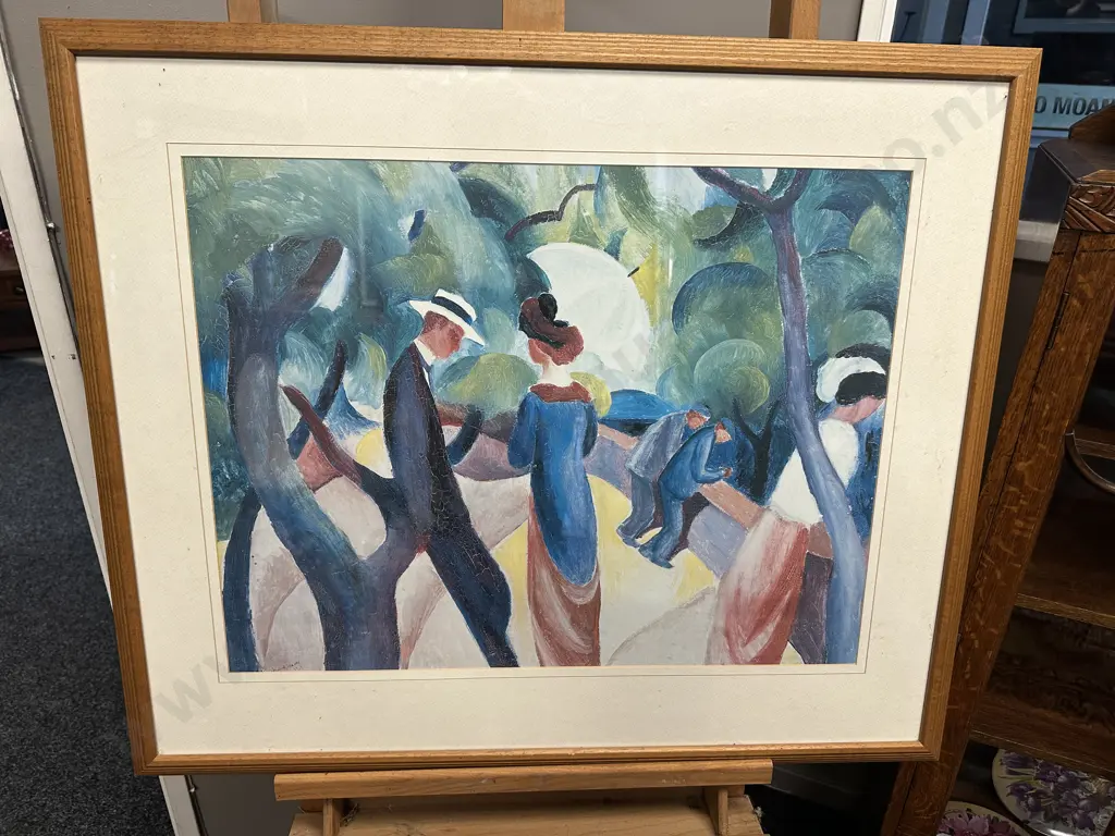 Wooden Framed Print Of The Painting Promenade By German Artist August Macke 69x82cm. Image 1++