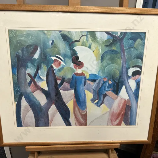 Wooden Framed Print Of The Painting Promenade By German Artist August Macke 69x82cm.