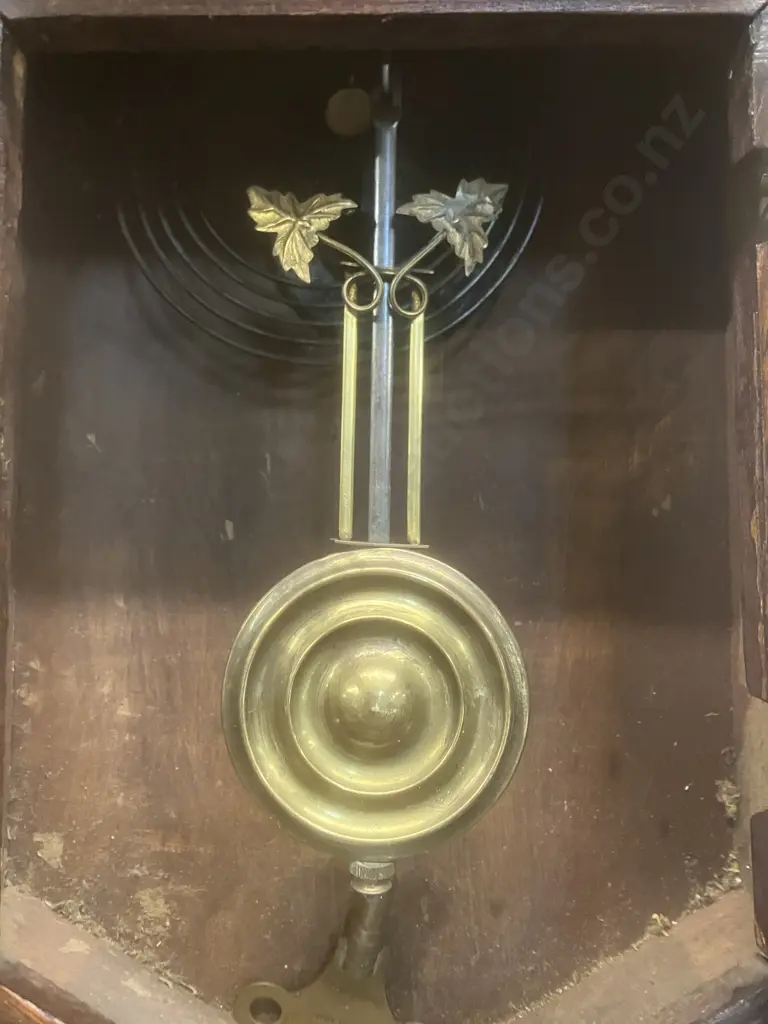 Antique Japanese Wall Clock - Meiji Clock Co. Wooden Schoolhouse Regulator Style With Key (As Found Condition) Image 1++