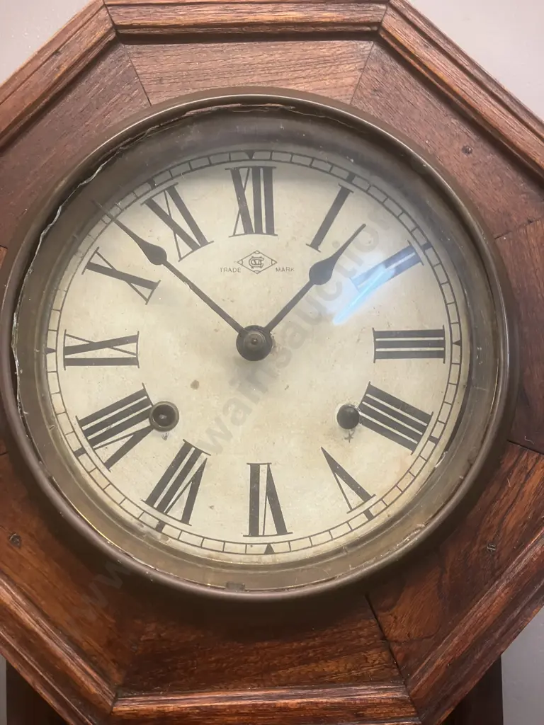Antique Japanese Wall Clock - Meiji Clock Co. Wooden Schoolhouse Regulator Style With Key (As Found Condition) Image 1++