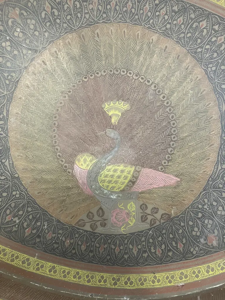 Vintage Indian Brass Enamelled Peacock Oval Tray. 56 x 34.5cm Image 1++